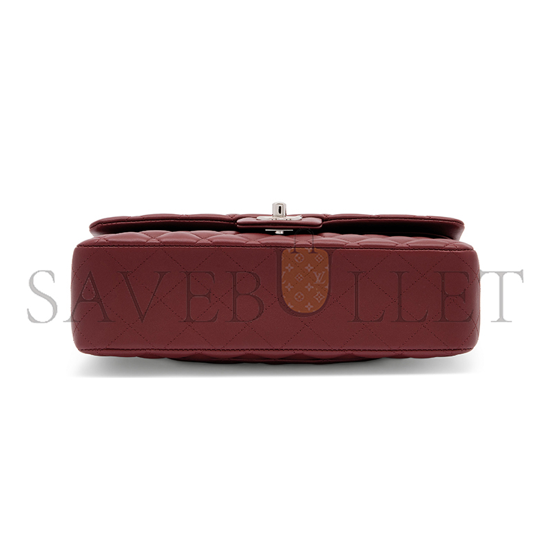 Ch*el master medium classic flap bag with silver hardware burgundy a01112 (25*16*8cm)